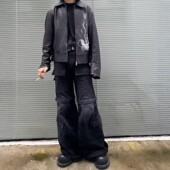 长裤 休闲宽松高街美式 巴黎风格 B家24ss洗水做旧可拆卸微喇牛仔裤