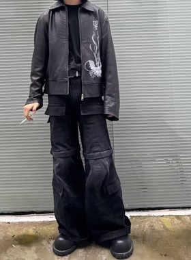 B家24ss洗水做旧可拆卸微喇牛仔裤巴黎风格休闲宽松高街美式长裤