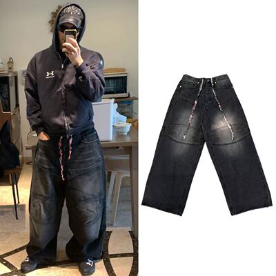 B家秀款george抽绳双膝牛仔裤