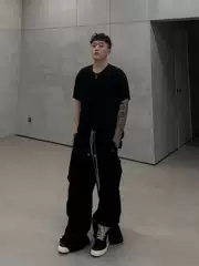 Original Ro Dark Style 23Ss New Multi-Pocket Cargo Pants, Floor-Length Wide-Leg Flared Casual Pants