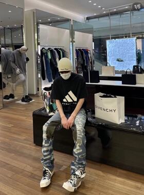 G家牛王重工艺洗水激光数码印花直筒长裤糜烂嘻哈牛仔裤男 非UC85