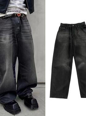 B家LargeBaggy洗水灰阔腿牛仔裤yanggeng88同款巴黎风格潮男长裤
