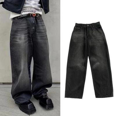 B家LargeBaggy洗水灰阔腿牛仔裤yanggeng88同款巴黎风格潮男长裤