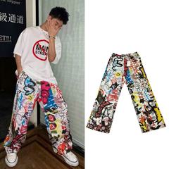 原标VTM THOME BEENSLACKIN同款数码印花涂鸦阔腿裤OPIUM牛仔长裤