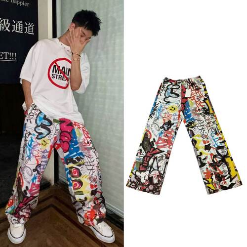 原标VTM涂鸦阔腿裤牛仔长裤