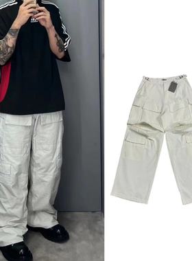 B家23AW 米白色可拆卸口袋Cargo破坏工装裤Demna同款巴黎风格长裤