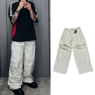 B家23AW 米白色可拆卸口袋Cargo破坏工装裤Demna同款巴黎风格长裤