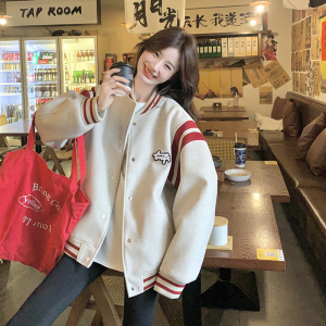 灰色韩版学院风bf棒球白鸭绒羽绒服女冬新款小个子加厚美式短外套图片