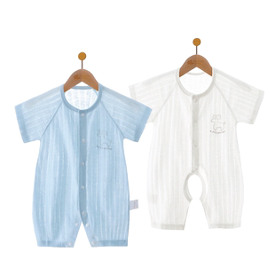 新生婴儿连体衣服短袖夏季超薄款纯棉宝宝婴幼儿哈衣爬服夏装冰丝