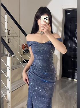 instunning法式复古高级感一字肩闪闪晚礼服裙子春夏宴会气质长裙