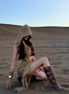 沙丘废土风穿搭埃及连衣裙女沙漠裙子大西北异域风情不规则长裙子
