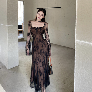 instunning性感蕾丝连衣裙女初秋新款 收腰显瘦气质氛围感名媛长裙