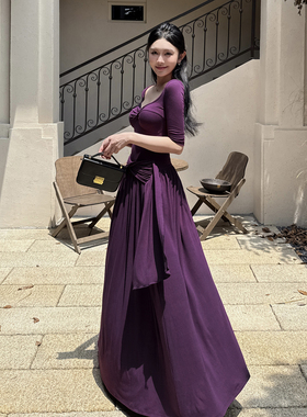 instunning法式复古紫色吊带连衣裙女早秋新款御姐风辣妹包臀裙女