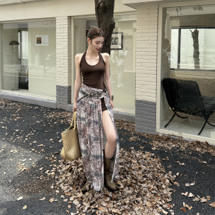 instunning辣妹性感挂脖露背连衣裙女早春新款 显瘦包臀长裙子 修身