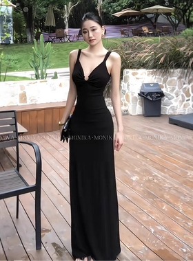 instunning高级感气质黑色礼服裙女夏季新款名媛性感宴会包臀裙子