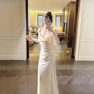 instunning法式 吊带包臀裙子 性感荡领网纱连衣裙女高级感收腰新款