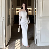 instunning法式 轻婚纱高级感一字肩蕾丝连衣裙女名媛白色宴会礼服