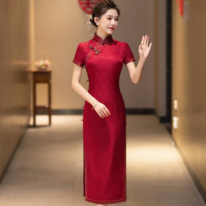 二小姐旗袍｜高端真丝旗袍婚宴礼服2024新款交织桑蚕丝喜妈妈