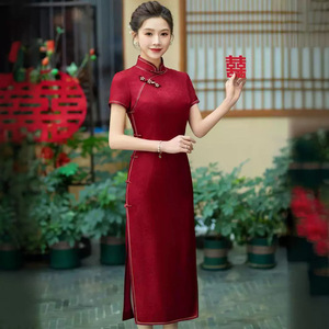 二小姐旗袍｜高端红色交织桑蚕丝旗袍2024新款中式真丝