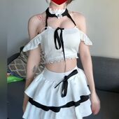 辣妹大码 辣妹蝴蝶结短裙蓬蓬裙套装 纯欲风甜酷少女小飞袖 可爱短款