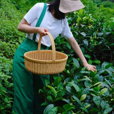 手提篮春游户外野餐藤编露营竹编菜篮编织篮采摘篮子采茶篮水果篮