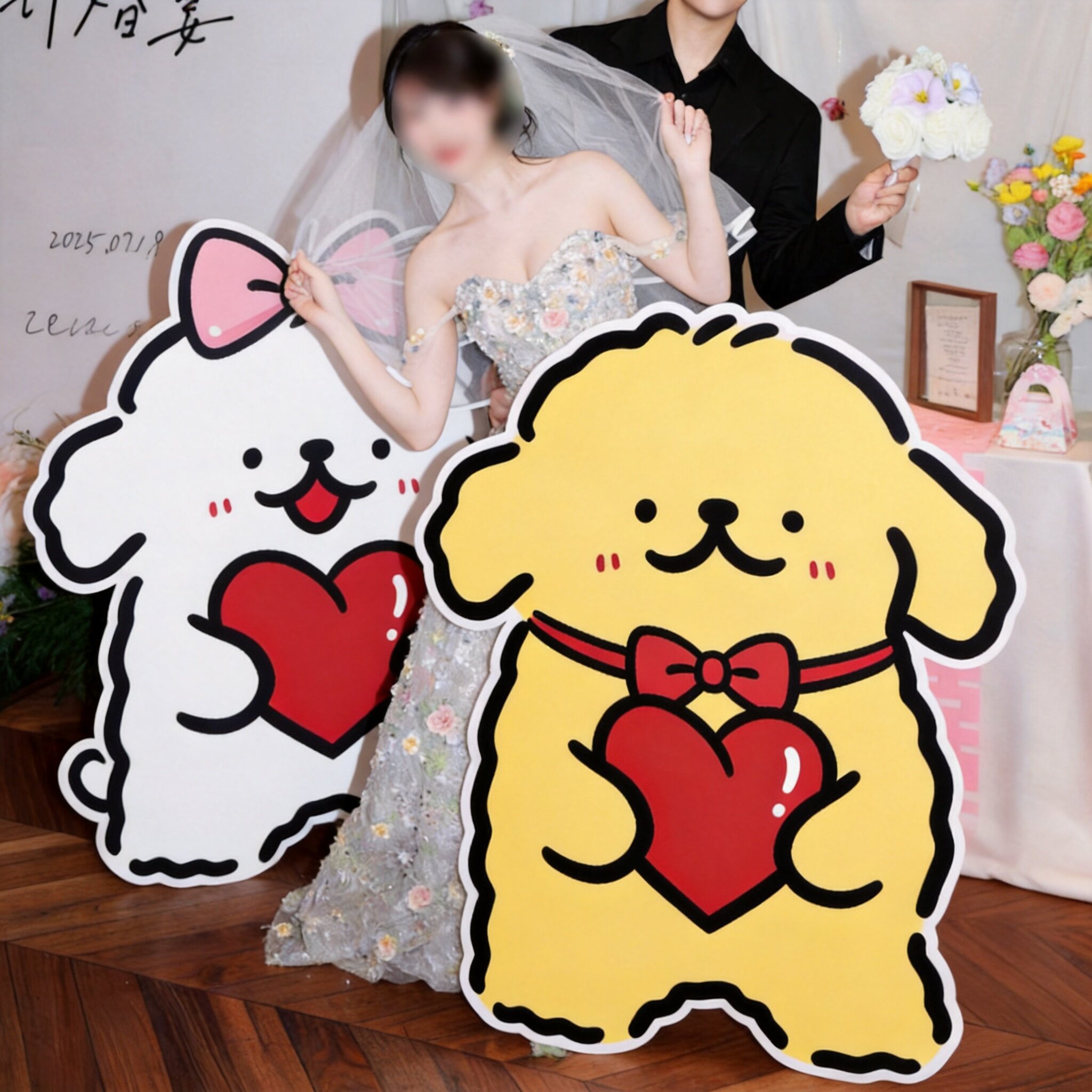 婚庆摆件布置线条小狗kt板可爱求婚背景墙喜字拍照道具订婚台酒店