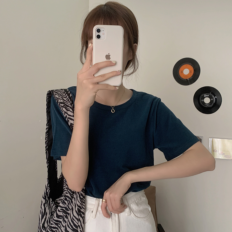 Real shot solid color split and versatile cotton short sleeve girl