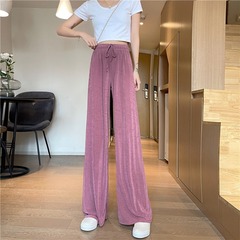 Real shot high waist down feeling floor dragging pants ice silk loose casual pants women show thin wide leg straight pants women