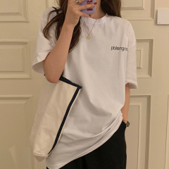 Real shot summer Korean new color contrast letter printing loose short sleeve T-shirt trend