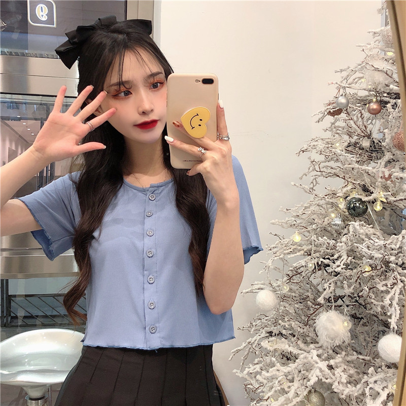 實拍短袖恤女韓版超火網紅短款高腰露臍上衣潮