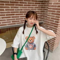 Real shooting of Derong ground spring and summer bear loose age reducing versatile half sleeve round neck top