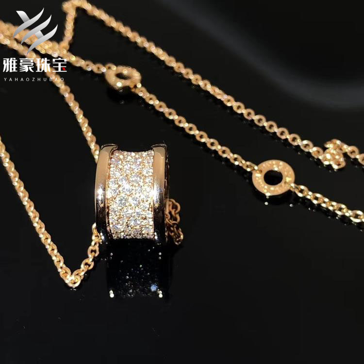 雅豪珠宝首饰定制 18k玫瑰金黄金小蛮腰项链大号满钻镶钻石吊坠