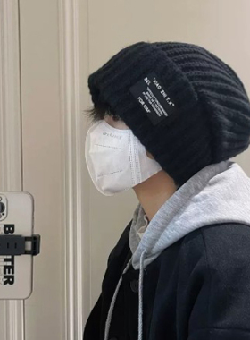 帽子男士秋冬潮毛线帽男款保暖百搭冷帽宽松大头围显脸小针织帽男