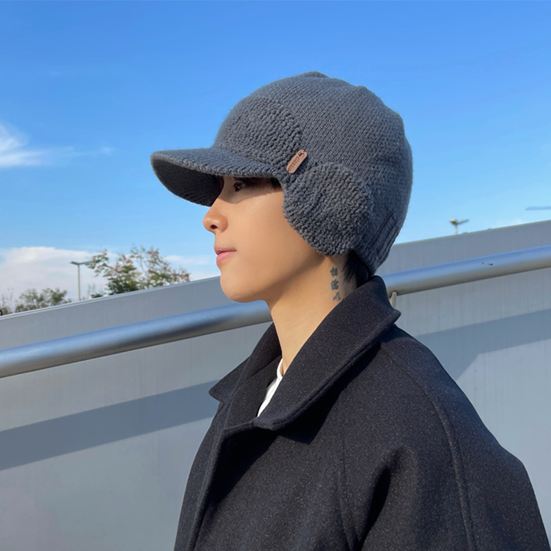 秋冬户外护耳保暖针织鸭舌帽子