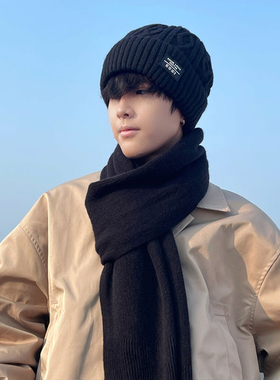 韩版百搭黑色围巾男秋冬季毛线保暖柔软针织情侣围脖送男朋友礼物