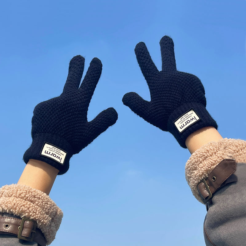 秋冬骑车保暖加绒毛线手套