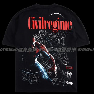 CivilRegime蜘蛛侠联名美式运动健身男女同款宽松垂感水洗轻薄T恤