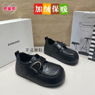 巴宝秀厚底皮面娃娃头乐福勃肯鞋女2026秋冬新款复古百搭加绒棉鞋