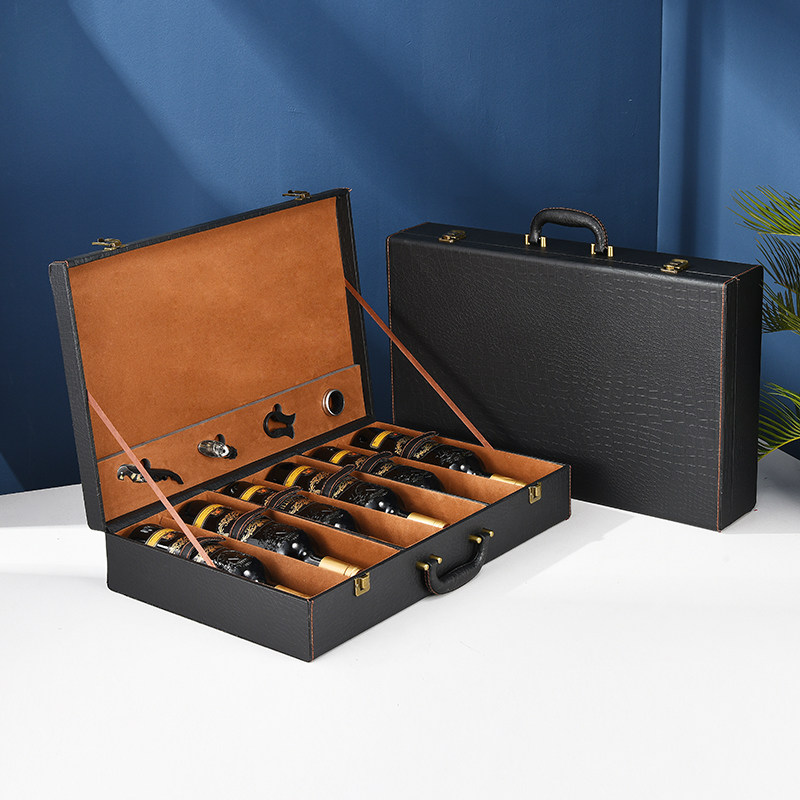 高档红酒包装盒单排六支装红酒盒 通用6瓶装葡萄酒礼盒皮质酒箱子