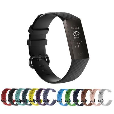 适用于Fitbit charge3硅胶表带charge4黑扣官方纹替换腕带