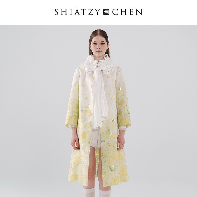 SHIATZY CHEN/夏姿·陈采帨系列立领混纺乌干纱提花大衣640267