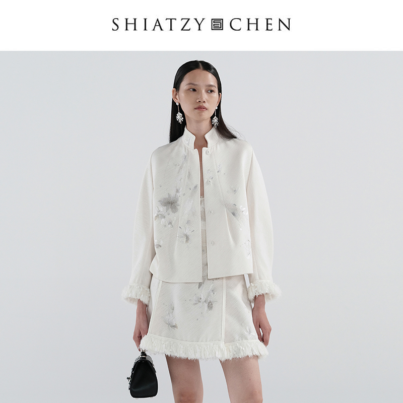 SHIATZY CHEN/夏姿·陈冬新品墨沫系列棉混纺立领刺绣外套641176