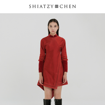 SHIATZY CHEN/夏姿·陈冬新品无边系列立领斜襟织带连衣裙659185
