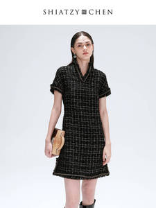 SHIATZY CHEN/夏姿·陈秋冬季毛呢亮片短袖连衣裙627265
