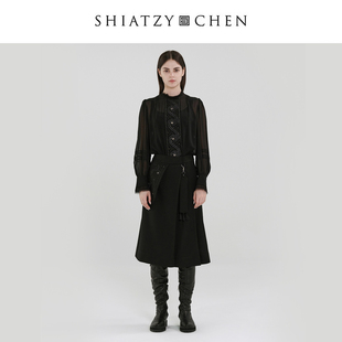 SHIATZY 夏姿·陈无边系列铆钉真丝雪纺上衣659291 CHEN