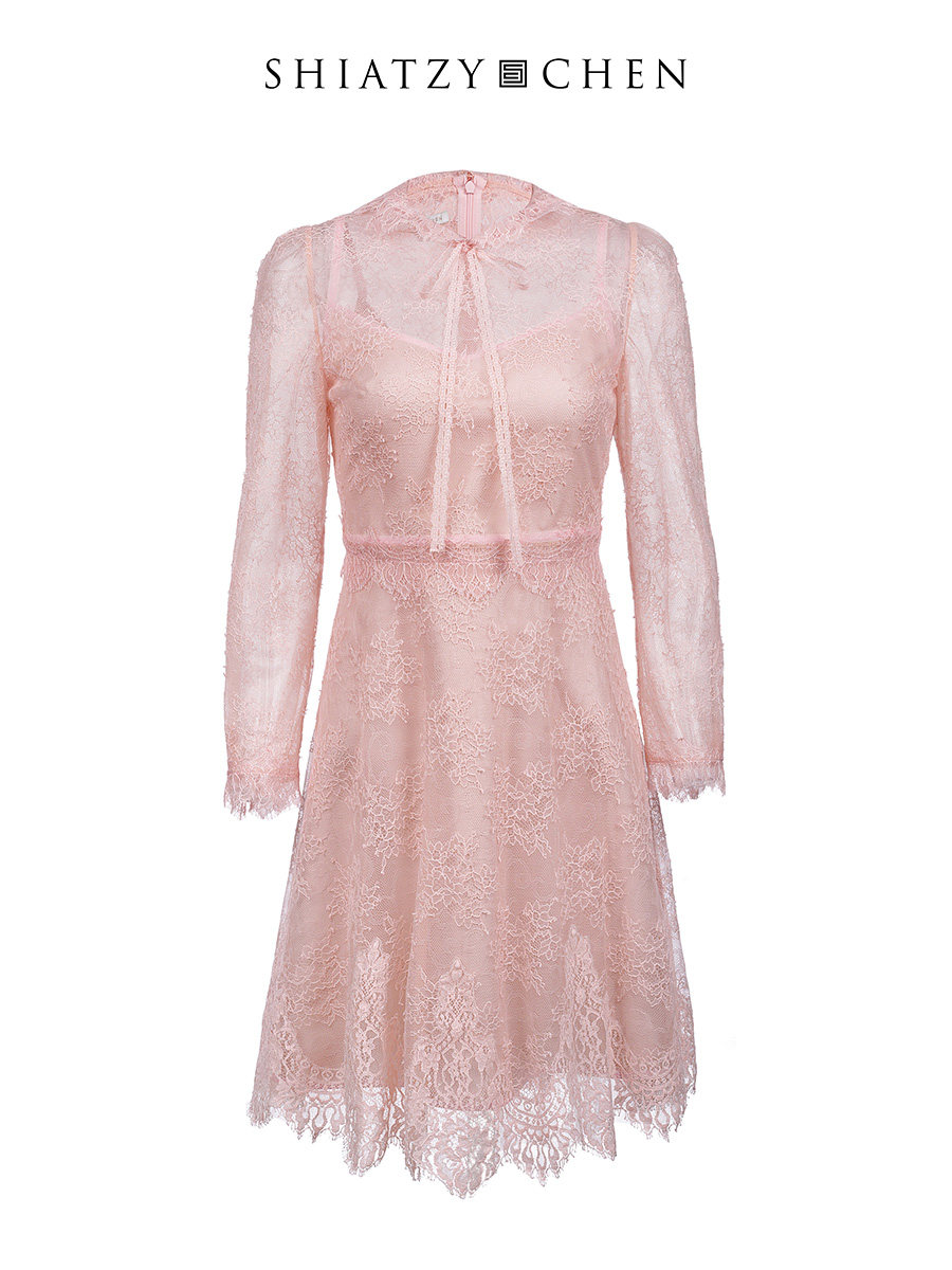 shiatzy chen/夏姿·陈2021春夏新款小翻领蕾丝连衣裙110025