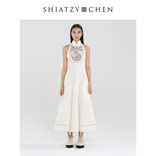 SHIATZY 夏姿·陈25年秋冬无边系列刺绣削肩连衣裙659085 CHEN