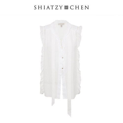 SHIATZY CHEN/夏姿·陈26早春初筵系列花边雪纺飘带背心160214