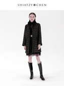 SHIATZY 夏姿·陈秋冬杂色毛呢亮片格纹大衣627267 CHEN