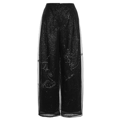 SHIATZYCHEN夏姿珠绣网纱阔腿裤